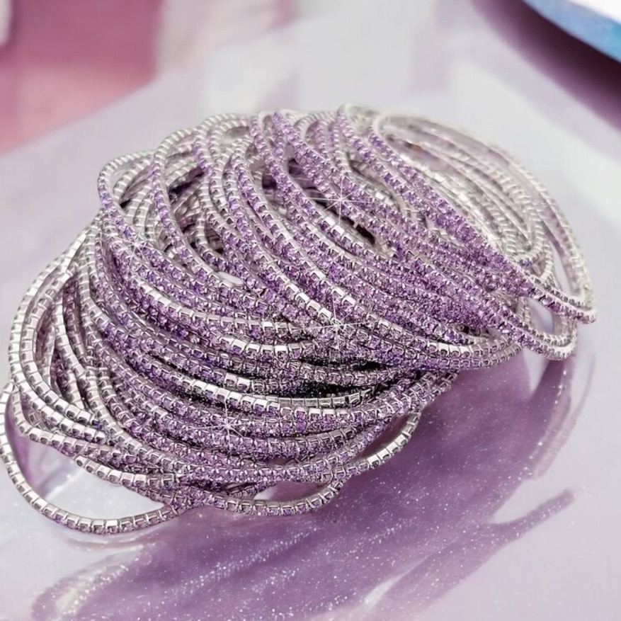 12pcs Set Of Sparkling Rhinestone Tennis Bracelets - Stretchy Elegant 10$